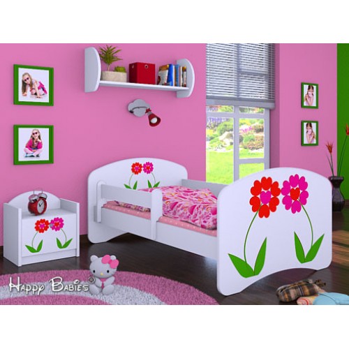 Dětská postel Happy Babies se zábranou Bílá Květiny 160x80