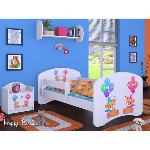 Dětská postel Happy Babies se zábranou Bílá Méďové s balónky 160x80