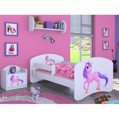 Dětská postel Happy Babies se zábranou Bílá Jednorožec 180x90