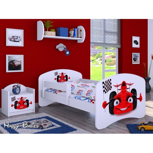 Dětská postel Happy Babies se zábranou Bílá Závoďák Červený 160x80