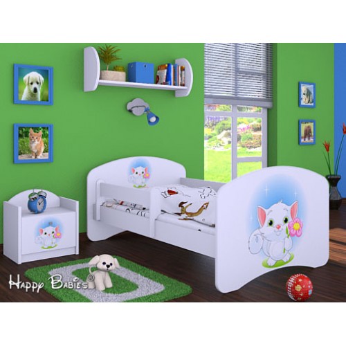 Dětská postel Happy Babies se zábranou Bílá Kočička II 160x80