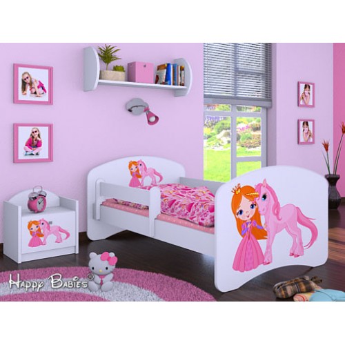 Dětská postel Happy Babies se zábranou Bílá Princezna a poník 160x80