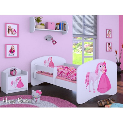 Dětská postel Happy Babies se zábranou Bílá Princezna a koník 160x80
