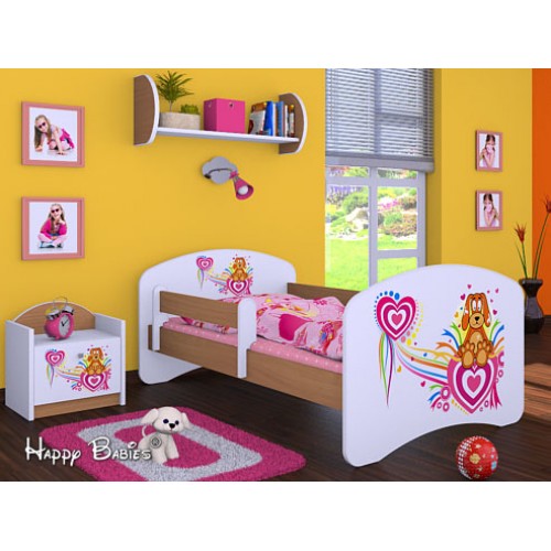 Dětská postel Happy Babies se zábranou Bílá Pejsek se srdíčky 160x80