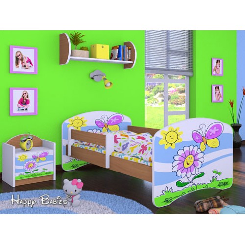 Dětská postel Happy Babies se zábranou Bílá Květy s motýlkem 160x80