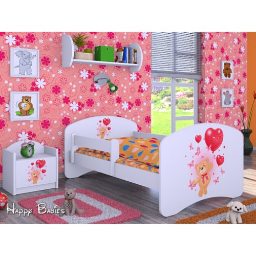 Dětská postel Happy Babies se zábranou Bílá Medvídek s balónky 160x80