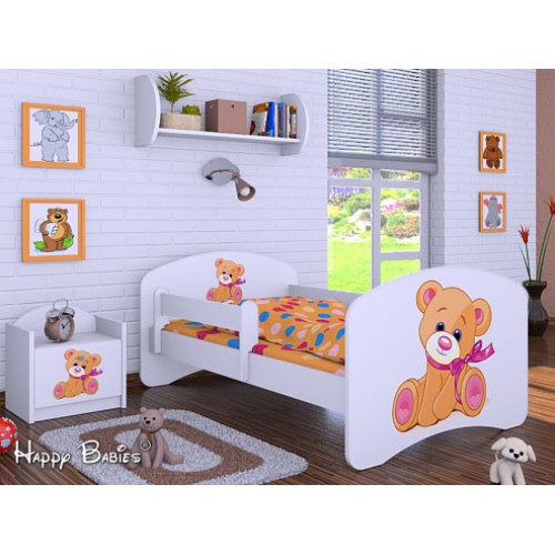 Dětská postel Happy Babies se zábranou Bílá Medvídek s mašlí 160x80