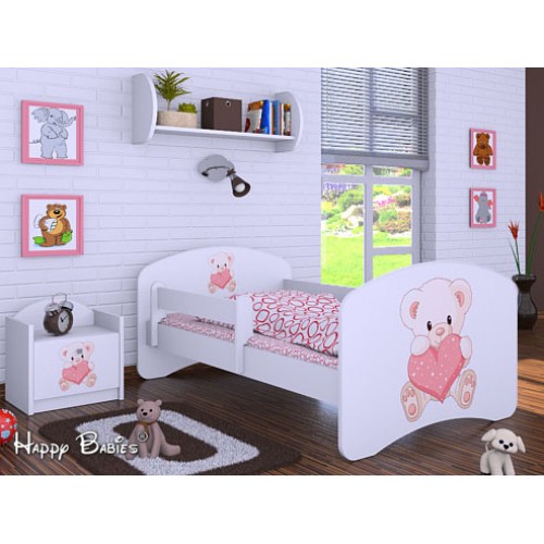 Dětská postel Happy Babies se zábranou Bílá Medvídek se srdíčkem 180x90