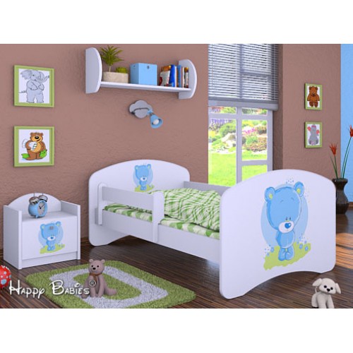 Dětská postel Happy Babies se zábranou Bílá Modrý medvídek 160x80
