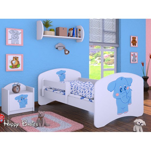 Dětská postel Happy Babies se zábranou Bílá Modrý slon 160x80
