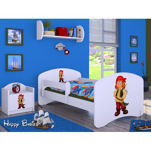 Dětská postel Happy Babies Bílá se zábranou Pirát 160x80