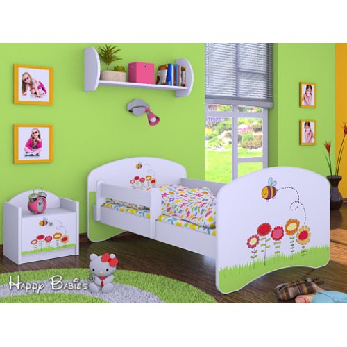 Dětská postel Happy Babies Bílá se zábranou Včelka 160x80