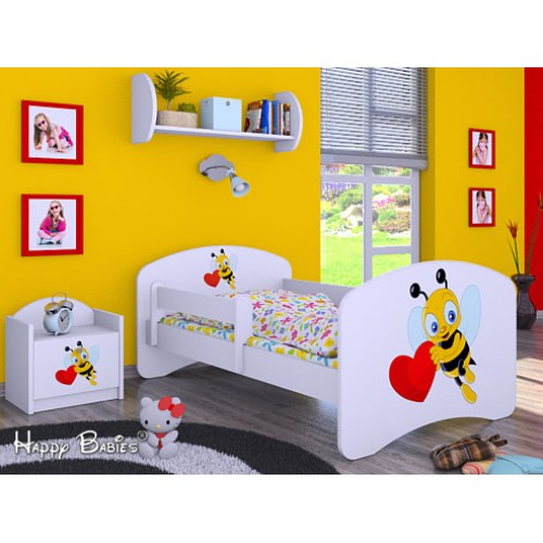 Dětská postel Happy Babies Bílá se zábranou Včelka a srdíčko 160x80