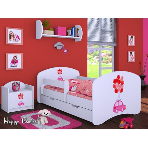 Dětská postel Happy Babies Bílá se zábranou Auto a balónky 160x80