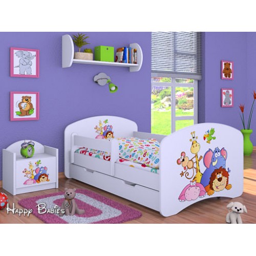 Dětská postel Happy Babies Bílá se zábranou Zvířátka ze ZOO 160x80