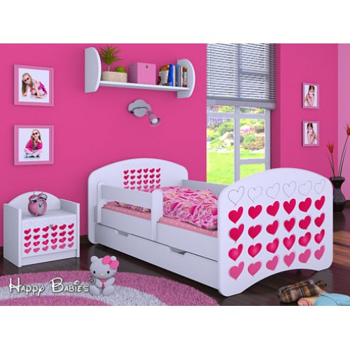 Dětská postel Happy Babies se zábranou Bílá srdíčka 180x90