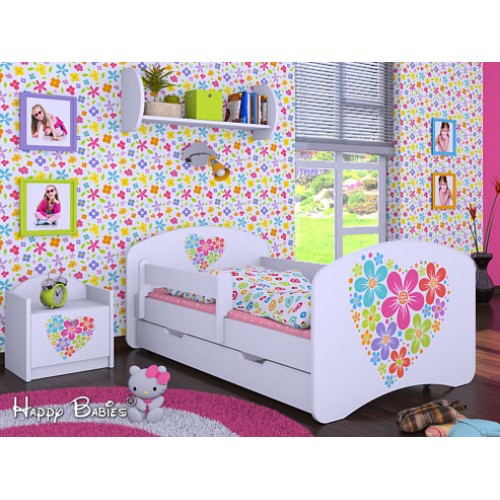 Dětská postel Happy Babies Bílá se zábranou Srdce z květin 160x80