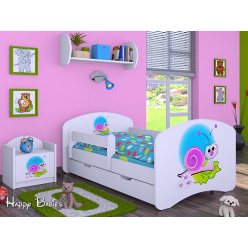 Dětská postel Happy Babies Bílá se zábranou Šnek 160x80