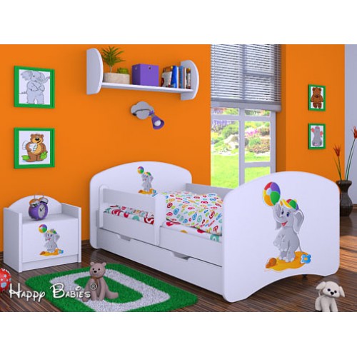 Dětská postel Happy Babies Bílá se zábranou Slůně s míčem 180x90
