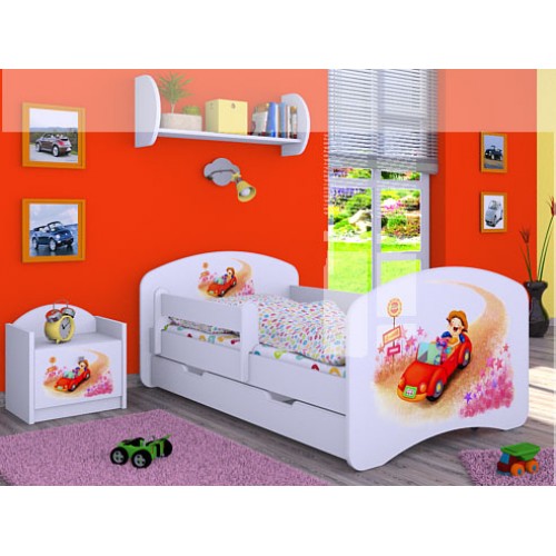 Dětská postel Happy Babies Bílá se zábranou Auto 160x80