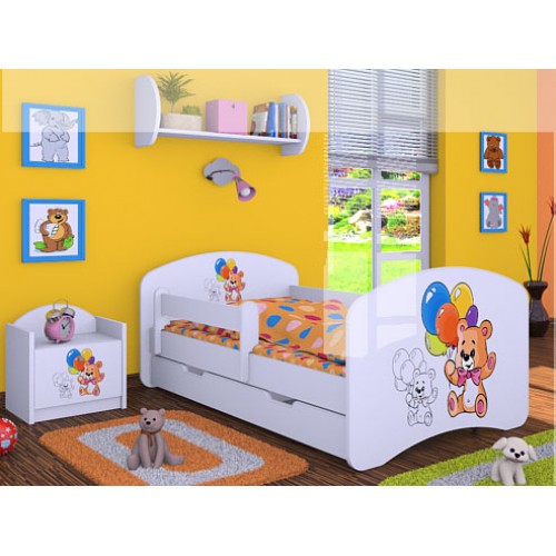 Dětská postel Happy Babies Bílá se zábranou Medvídek s balónky 160x80