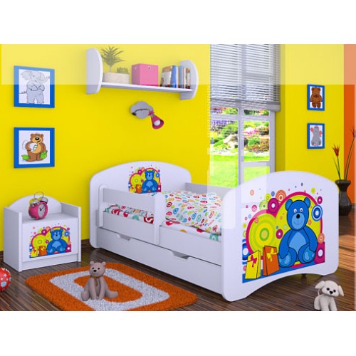 Dětská postel Happy Babies Bílá se zábranou Veselý medvídek 160x80