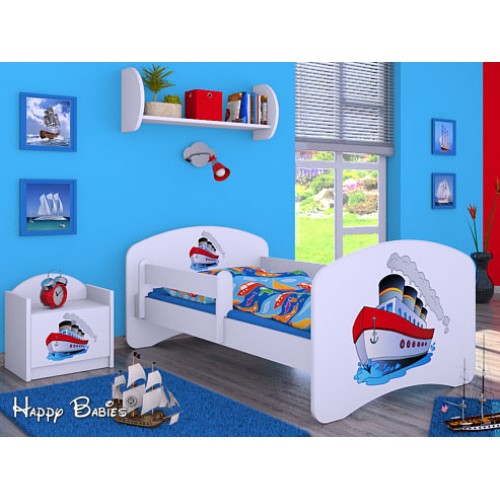 Dětská postel Happy Babies Bílá se zábranou Zaoceánský parník 180x90