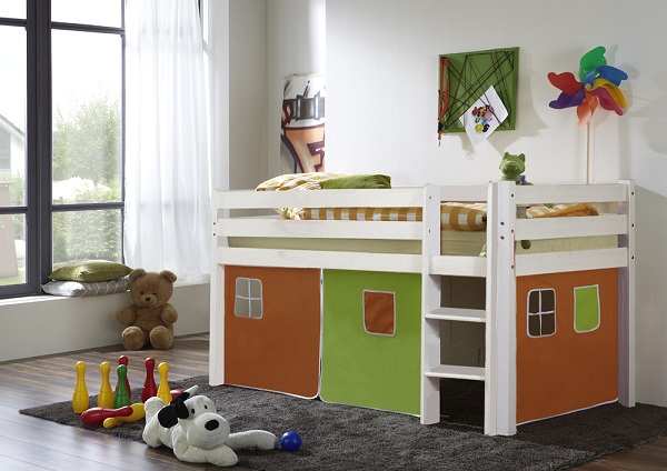 Happy Babies Vyvýšená postel s domečkem bílá Oranžovozelená 200x90