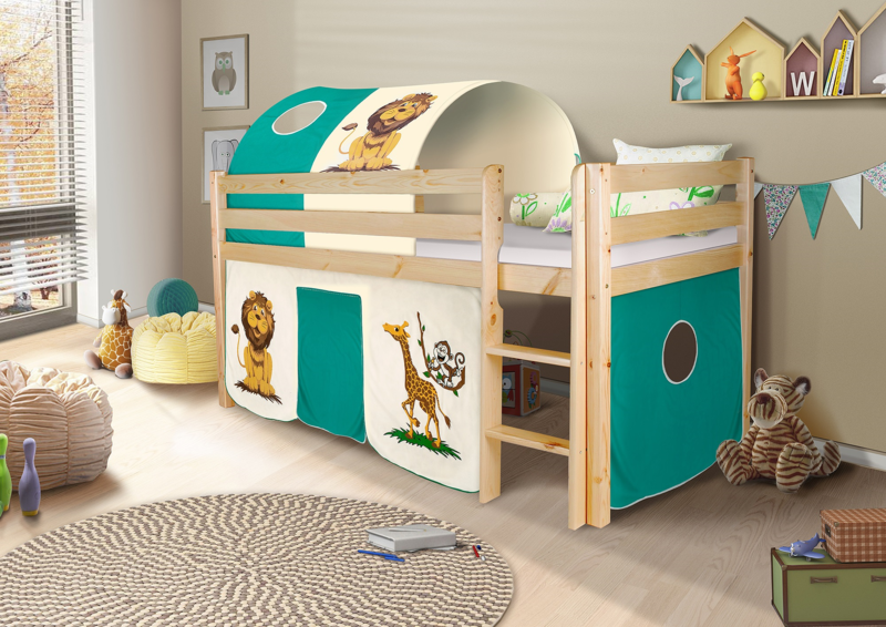 Happy Babies Vyvýšená postel s domečkem přírodní Safari 200x90