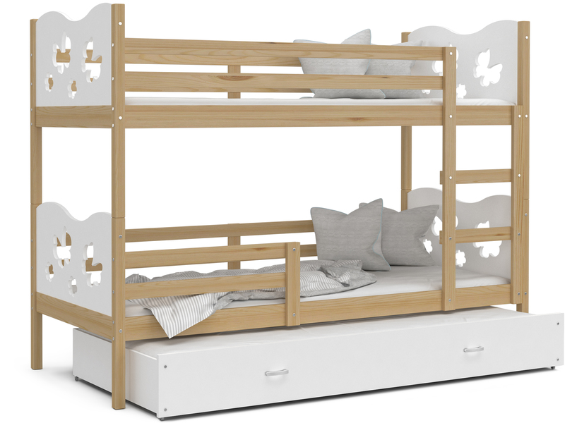 Happy Babies patrová postel pro 3 děti 190x80 přírodní
