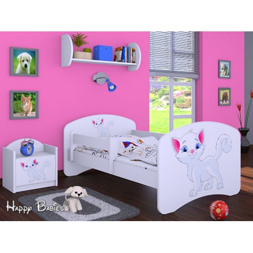 Dětská postel Happy Babies se zábranou Bílá Kočička  140x70