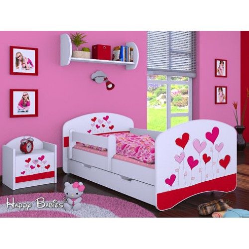 Dětská postel Happy Babies Bílá se zábranou Srdce z balónků 140x70