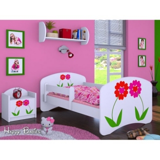 Dětská postel Happy Babies se zábranou Bílá Květiny 180x90