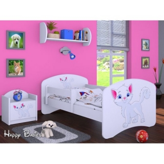 Dětská postel Happy Babies se zábranou Bílá Kočička  160x80