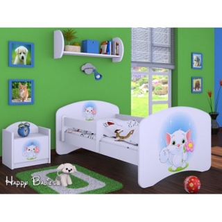 Dětská postel Happy Babies se zábranou Bílá Kočička II 180x90