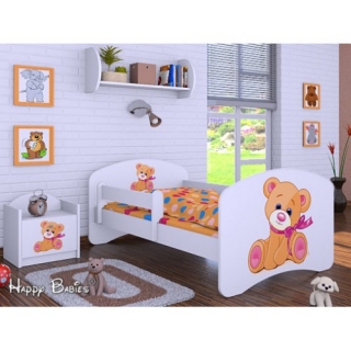 Dětská postel Happy Babies se zábranou Bílá Medvídek s mašlí 180x90
