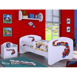 Dětská postel Happy Babies Bílá se zábranou Vláček 180x90