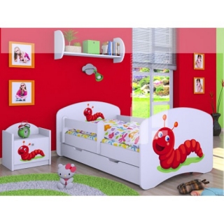 Dětská postel Happy Babies Bílá se zábranou Housenka 160x80