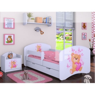 Dětská postel Happy Babies Bílá se zábranou Medvídek se srdíčkem 160x80