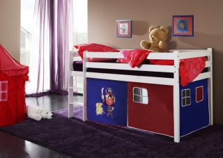 Happy Babies Vyvýšená postel s domečkem bílá červenomodrá 200x90