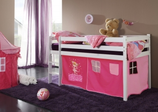 Happy Babies Vyvýšená postel s domečkem bílá růžová 200x90