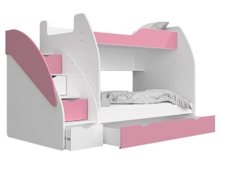 Dětská patrová postel s úložným prostorem LEA růžová 200x120