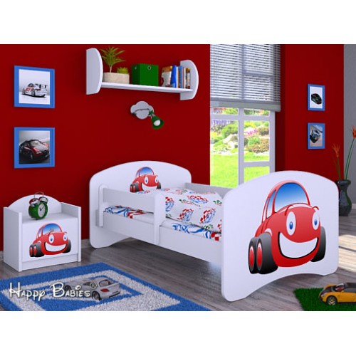 Postel Happy Babies se zábranou Bílá Autíčko červené 140x70 Dětská postel